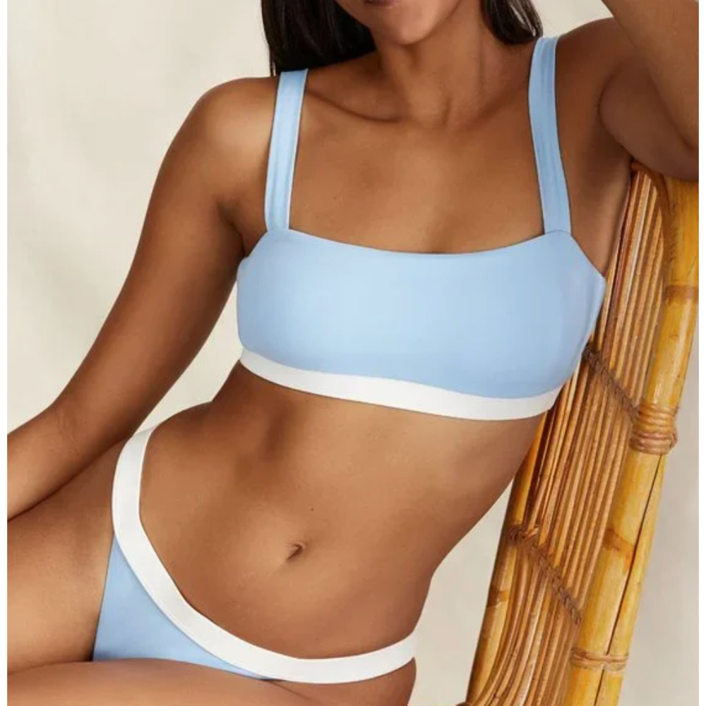 NWT Onia Zoe Tricot Bikini Top in Airy Blue and White size large